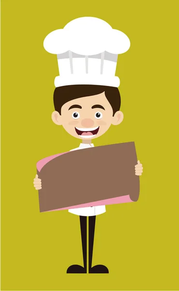 Chef Cartoon - Holding a Paper Banner — Stock Vector