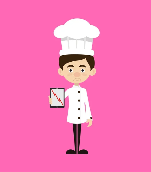 Chef Cartoon - Presentare grafico di perdita su tablet — Vettoriale Stock