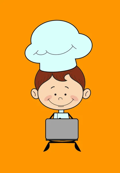 Chef Cartoon - Ül és dolgozik a Laptop — Stock Vector