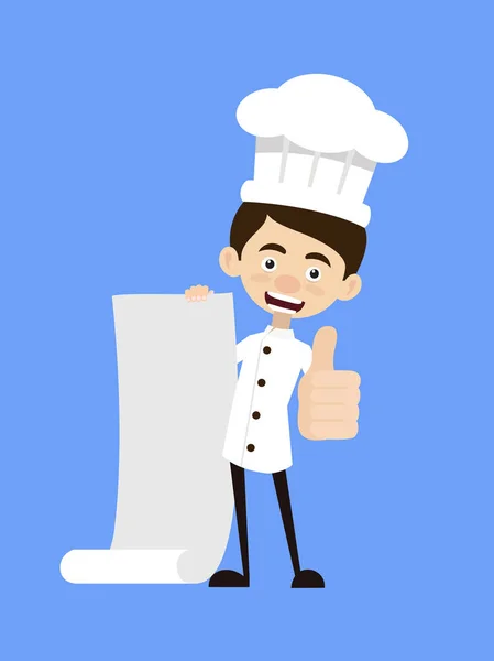 Chef Cartoon - Tenere una pergamena di carta e mostrare i pollici — Vettoriale Stock