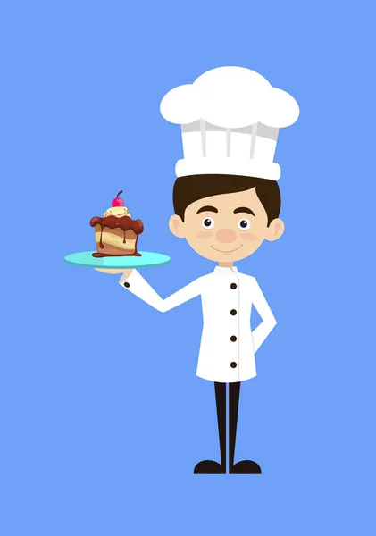 Chef Cartoon - Presenting a Cake - Stok Vektor