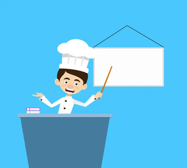 Chef Cartoon - Apresentando no Conselho Branco — Vetor de Stock