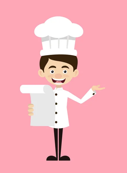 Chef Cartoon - Segurando um papel e anunciando — Vetor de Stock