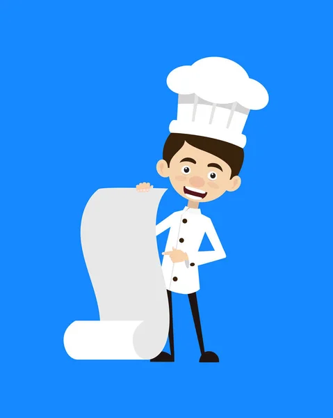 Chef-kok cartoon - Toon een papier scroll — Stockvector