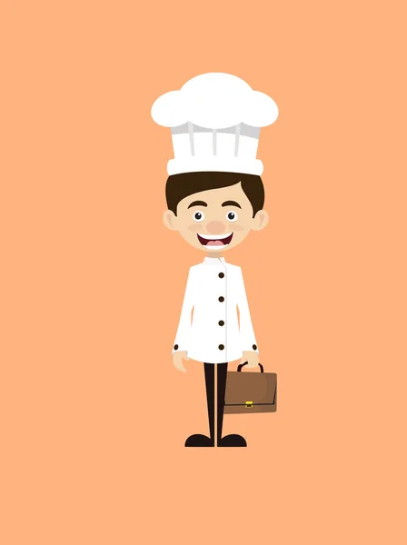 Koch-Karikatur - einen Koffer in der Hand und fertig — Stockvektor