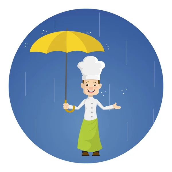 Chef - De pie bajo la lluvia con paraguas — Archivo Imágenes Vectoriales