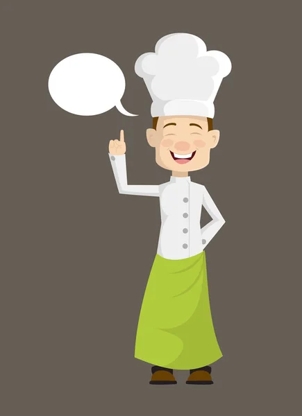 Chef - Sorridente e Puntando alla Bolla del Discorso — Vettoriale Stock