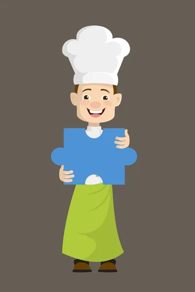 Chef - Sosteniendo una pieza de rompecabezas — Vector de stock