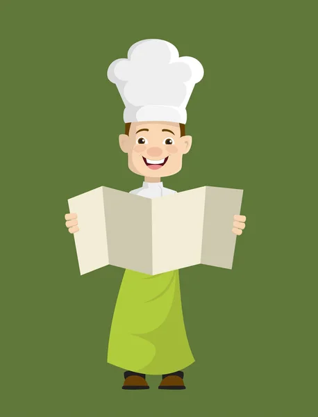 Chef - Sostener una pancarta de papel plegada — Vector de stock