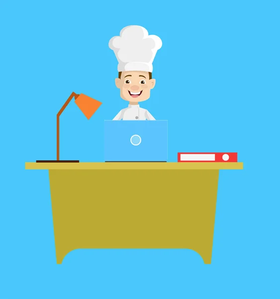 Chef - Travailler sur ordinateur portable — Image vectorielle