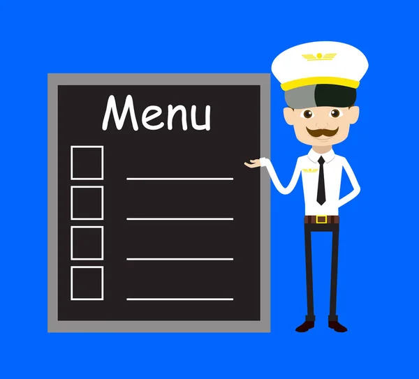 Assistente de voo de piloto de desenhos animados - Apresentando lista de menu — Vetor de Stock