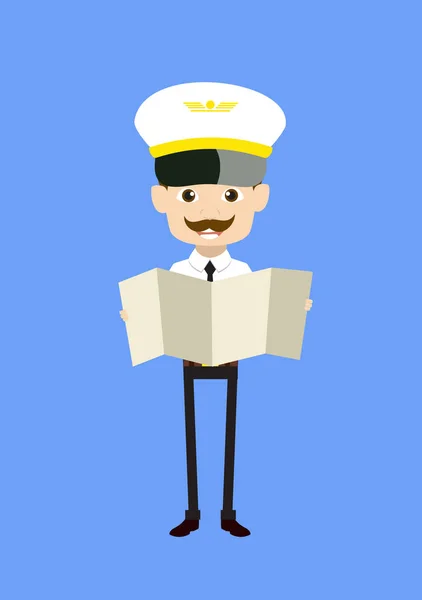 Pilote de bande dessinée agent de bord - tenant une bannière pliée en papier — Image vectorielle