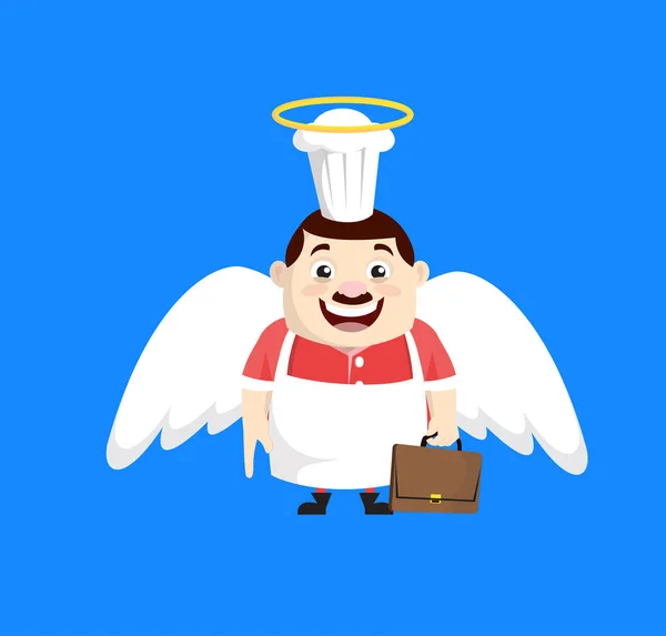 Мультфильм Fat Funny Cook - в костюме Ангела — стоковый вектор