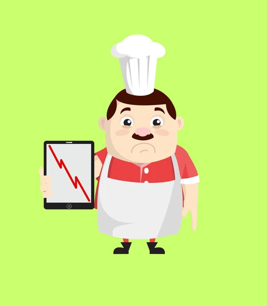 Cartoon Fat Funny Cook - Apresentando gráfico de perda em Tablet — Vetor de Stock