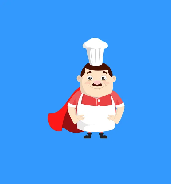 Cartone animato grasso divertente cuoco - In Super eroe costume — Vettoriale Stock