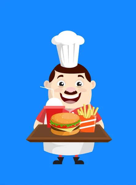 Cartoon Fat Funny Cook - Présentation des Fast Foods — Image vectorielle