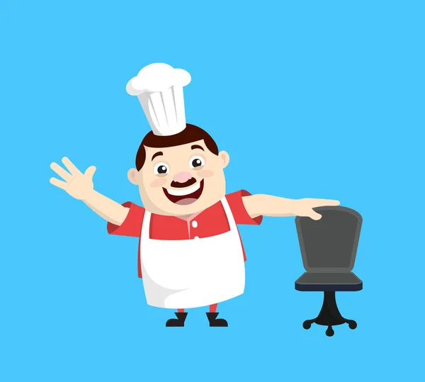 Cartoon Fat Funny Cook - Álló szék és Gesturing a — Stock Vector