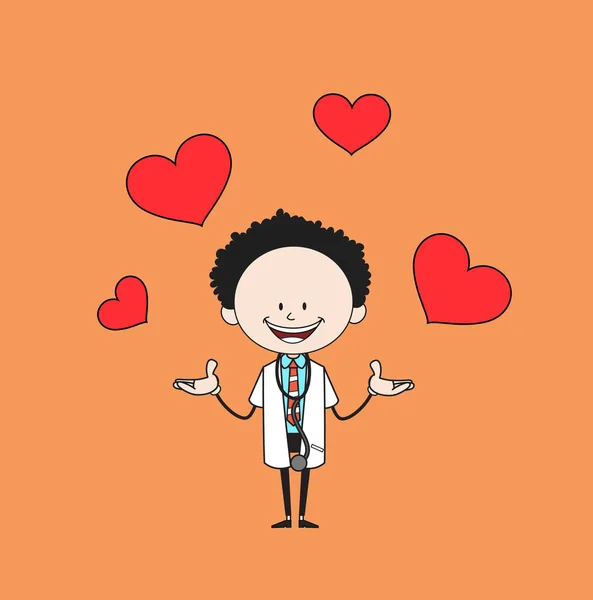 Cartoon Doctor - bemutató szívek — Stock Vector
