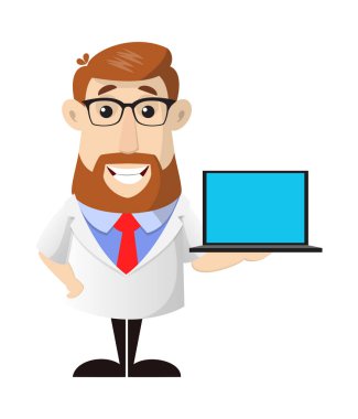 Doktor - Bir dizüstü bilgisayar sunar