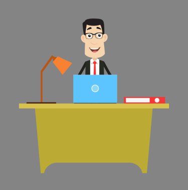 Şirket İş Karakteri - Dizüstü bilgisayarda çalışıyor