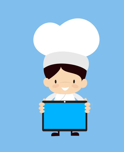 Cute Cartoon Chef-Presenting a Tablet — стоковый вектор