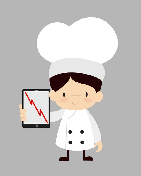 Chef bonito dos desenhos animados - Apresentando gráfico de perda em Tablet — Vetor de Stock