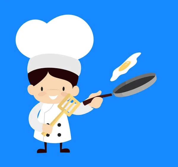Chef bonito dos desenhos animados - Preparando alimentos — Vetor de Stock