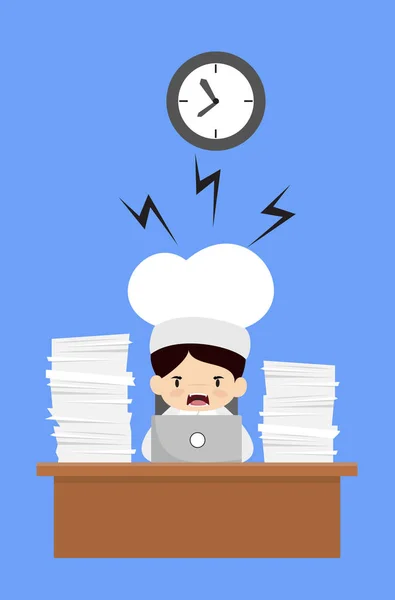 Cute Cartoon Chef - Frustrated from Office Work — Stock Vector