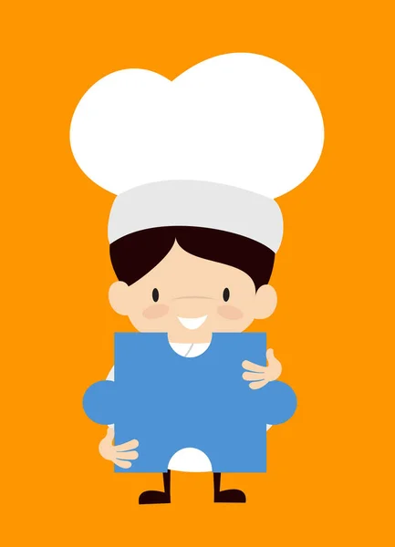 Cute Cartoon Chef - Holding a Jigsaw Puzzle Piece - Stok Vektor