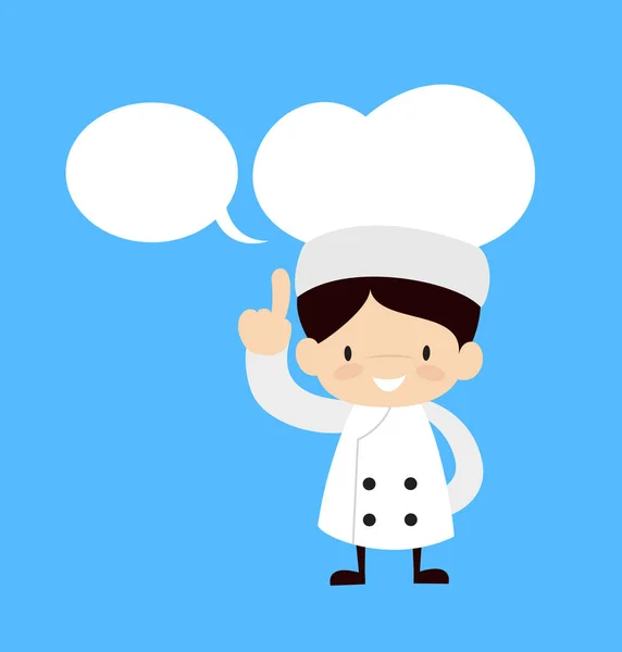 Cute Cartoon Chef - Smiling and Pointing to Speech Bubble — Stock Vector