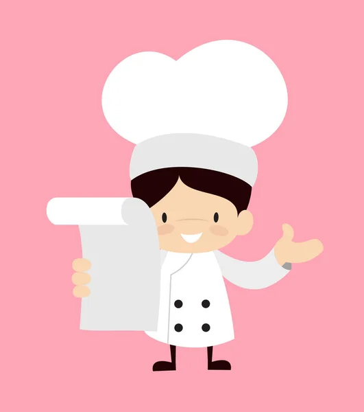 Cute Cartoon Chef - Segurando um papel e anunciando — Vetor de Stock