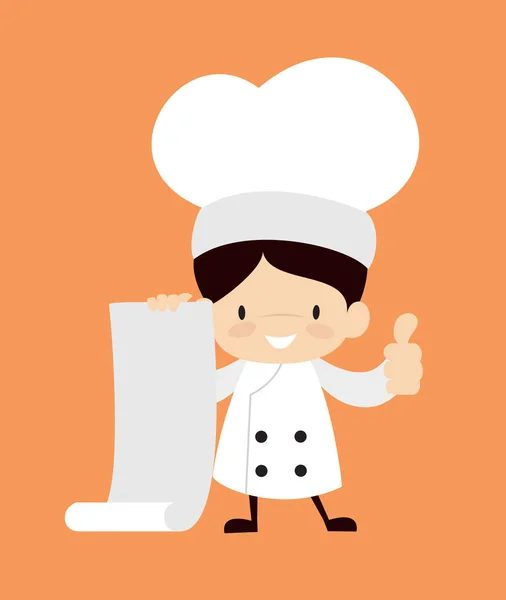 Cute Cartoon Chef - gospodarstwa papieru przewijania i wyświetlanie kciuki w górę — Wektor stockowy