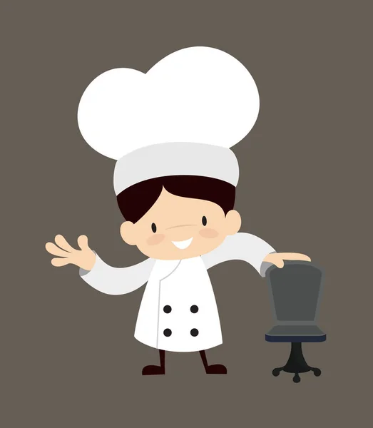 Cute Cartoon Chef - Μόνιμη με καρέκλα και χειρονομίες με το χέρι — Διανυσματικό Αρχείο