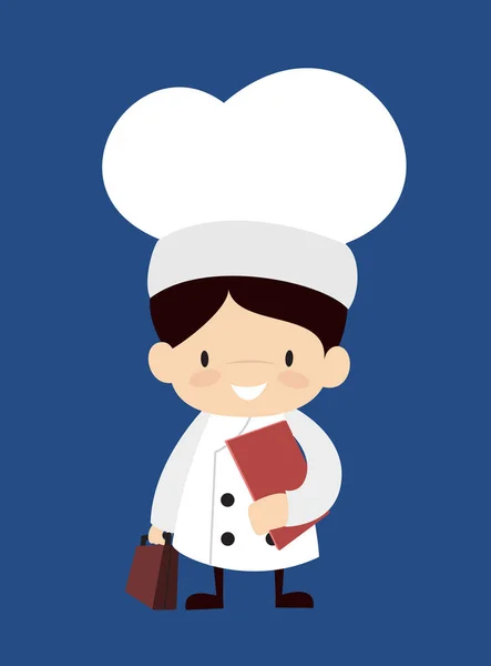 Cute Cartoon Chef - Standing with File and Briefcase — Stock Vector