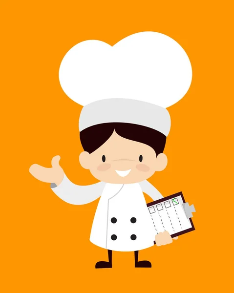 Cute Cartoon Chef - Holding a Checklist and Showing with Hand Ge — Stock Vector