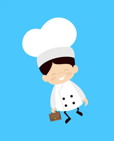 (Inggris) Cute Cartoon Chef - Cheerful Face with Holding Suitcase - Stok Vektor