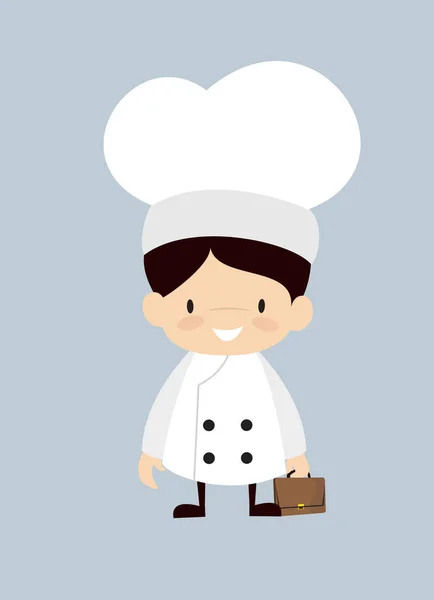 Cute Cartoon Chef - gospodarstwa walizki i gotowy do pracy — Wektor stockowy