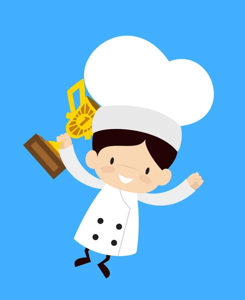 Lindo Chef de Dibujos Animados - Saltando con Trofeo — Vector de stock