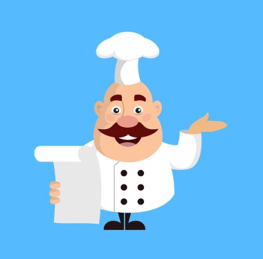 Şişko Komik Şef - Elinde bir kağıt tutuyor ve ilan ediyor