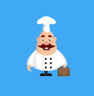 Şişko Komik Şef - Bir bavul tutuyor ve gitmeye hazır