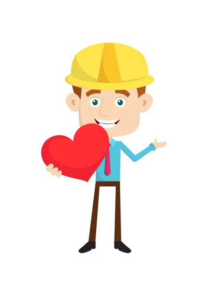 Mérnök építész építész - Holding a Heart and Showing with Ha — Stock Vector