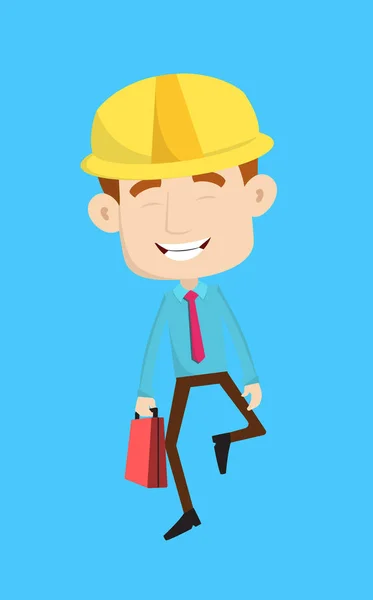 Engineer Builder Architect - Cheerful Face with Holding Suitcase — Stock Vector