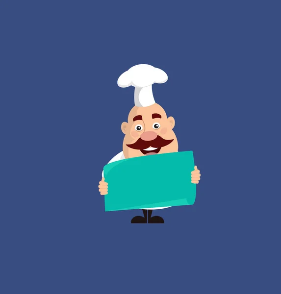 Gordura engraçado Chef - Segurando uma bandeira de papel — Vetor de Stock