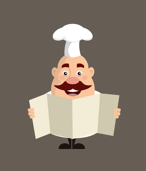 Fat Funny Chef - Holding a Folded Paper Banner — Stock Vector