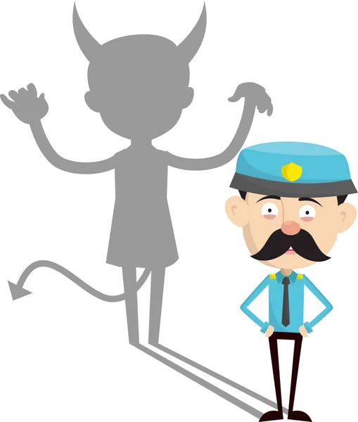 stock vector Funny Policeman Cop - Devil person Standing with Fake Smile