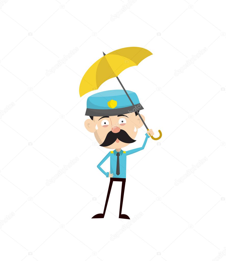 Funny Policeman Cop - Standing with Umbrella