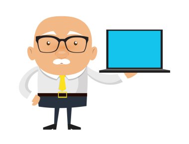 Eski Patron İşadamı - Bir dizüstü bilgisayar sunar