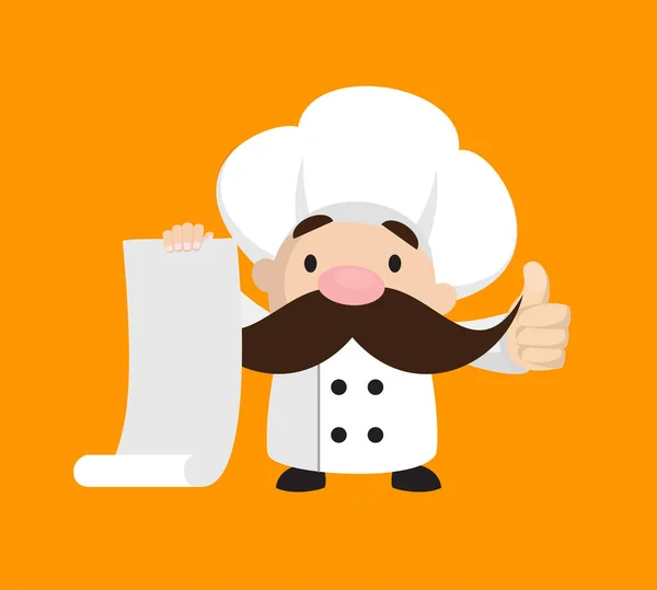 Funny Short Chef - Przewijanie papieru i wyświetlanie kciuki w górę — Wektor stockowy