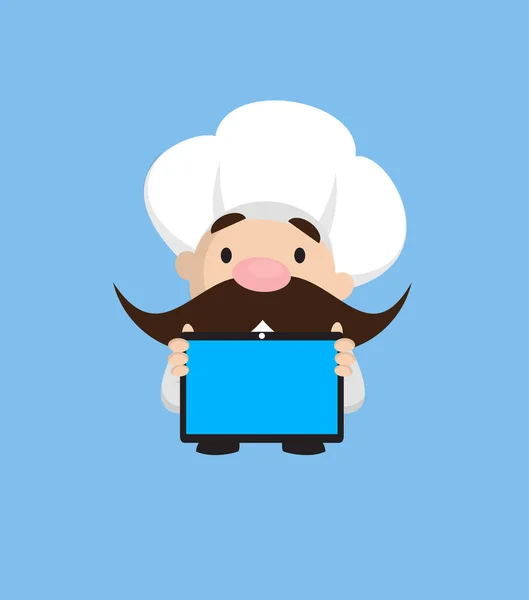 Funny Short Chef - Présentation d'une tablette — Image vectorielle