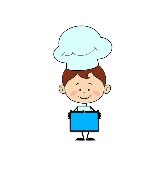 Chef de carácter de cocina - Presentando una tableta — Vector de stock
